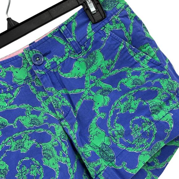 Lilly Pulitzer Blue Cotton Green Elephant Callahan Shorts - Picture 4 of 10